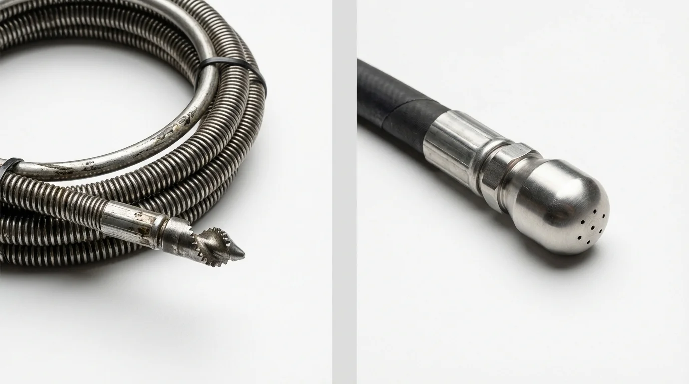Drain snake cable and hydro jetting nozzle used for drain cleaning in Thibodaux, LA