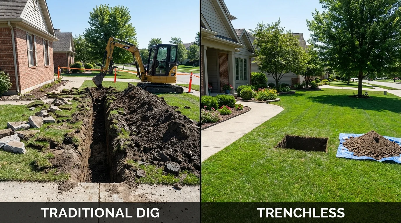 Trenchless sewer repair with minimal yard damage versus traditional excavation in Thibodaux, LA